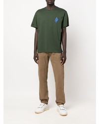 T-shirt girocollo ricamata verde scuro di JW Anderson