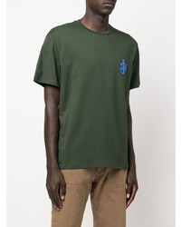 T-shirt girocollo ricamata verde scuro di JW Anderson