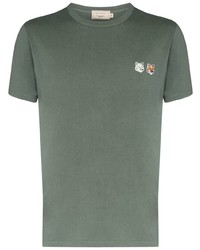 T-shirt girocollo ricamata verde scuro di MAISON KITSUNÉ