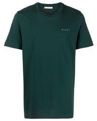 T-shirt girocollo ricamata verde scuro di Marni