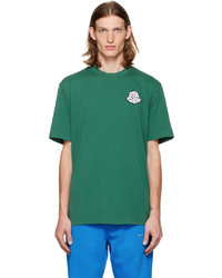 T-shirt girocollo ricamata verde scuro di Moncler