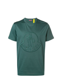 T-shirt girocollo ricamata verde scuro di Moncler