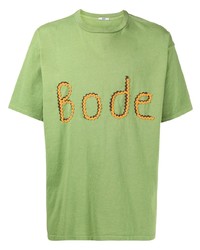 T-shirt girocollo ricamata verde di Bode