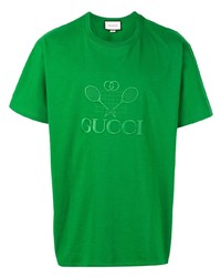 T-shirt girocollo ricamata verde di Gucci