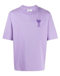 T-shirt girocollo ricamata viola chiaro di Ami Paris