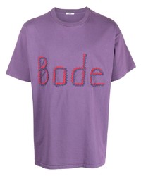 T-shirt girocollo ricamata viola chiaro di Bode