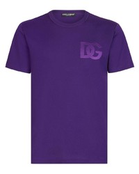 T-shirt girocollo ricamata viola di Dolce & Gabbana