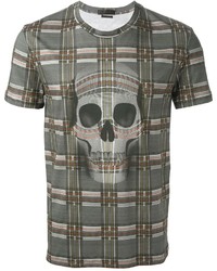 T-shirt girocollo scozzese grigio scuro