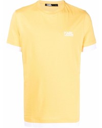 T-shirt girocollo senape di Karl Lagerfeld