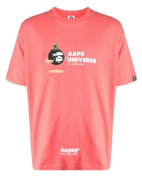 T-shirt girocollo stampata arancione di AAPE BY A BATHING APE