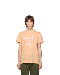 T-shirt girocollo stampata arancione di Balmain