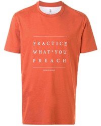 T-shirt girocollo stampata arancione di Brunello Cucinelli