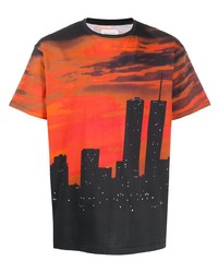 T-shirt girocollo stampata arancione di Buscemi