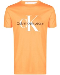 T-shirt girocollo stampata arancione di Calvin Klein Jeans