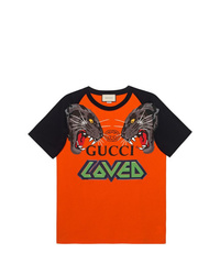 T-shirt girocollo stampata arancione di Gucci