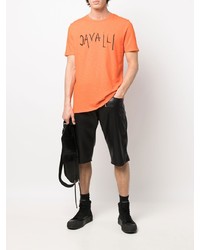 T-shirt girocollo stampata arancione di Roberto Cavalli