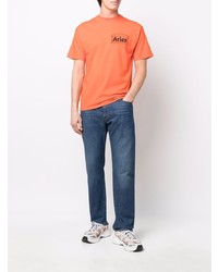 T-shirt girocollo stampata arancione di Aries