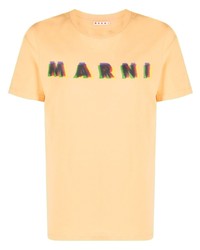 T-shirt girocollo stampata arancione di Marni