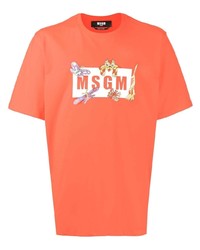 T-shirt girocollo stampata arancione di MSGM
