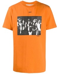 T-shirt girocollo stampata arancione di Off-White