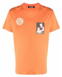 T-shirt girocollo stampata arancione di Raf Simons