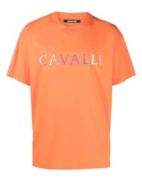 T-shirt girocollo stampata arancione di Roberto Cavalli