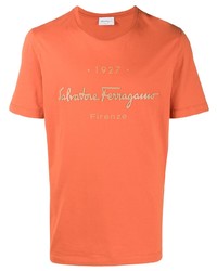 T-shirt girocollo stampata arancione di Salvatore Ferragamo
