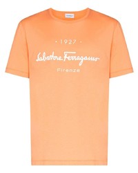 T-shirt girocollo stampata arancione di Salvatore Ferragamo