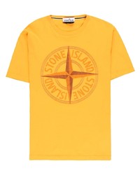 T-shirt girocollo stampata arancione di Stone Island