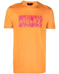T-shirt girocollo stampata arancione di Versace
