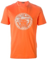 T-shirt girocollo stampata arancione di Versace