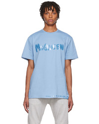 T-shirt girocollo stampata azzurra di Alexander McQueen