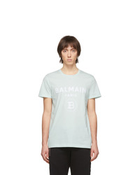 T-shirt girocollo stampata azzurra di Balmain