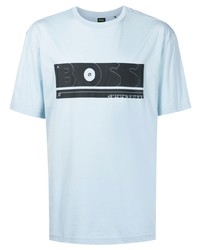 T-shirt girocollo stampata azzurra di BOSS