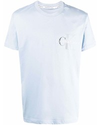 T-shirt girocollo stampata azzurra di Calvin Klein Jeans