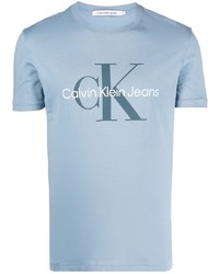T-shirt girocollo stampata azzurra di Calvin Klein