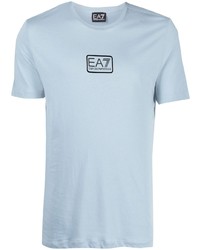 T-shirt girocollo stampata azzurra di Ea7 Emporio Armani