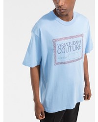 T-shirt girocollo stampata azzurra di VERSACE JEANS COUTURE