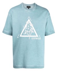 T-shirt girocollo stampata azzurra di Emporio Armani