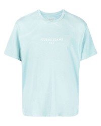 T-shirt girocollo stampata azzurra di GUESS USA