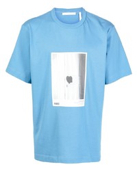 T-shirt girocollo stampata azzurra di Helmut Lang