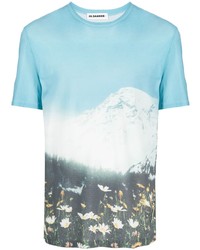 T-shirt girocollo stampata azzurra di Jil Sander