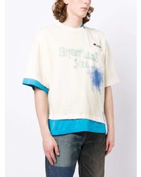 T-shirt girocollo stampata azzurra di Maison Mihara Yasuhiro