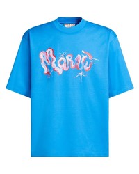 T-shirt girocollo stampata azzurra di Marni