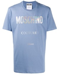 T-shirt girocollo stampata azzurra di Moschino