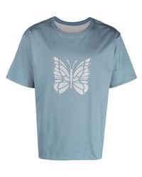 T-shirt girocollo stampata azzurra di Needles