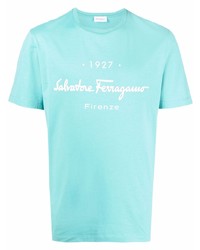 T-shirt girocollo stampata azzurra di Salvatore Ferragamo