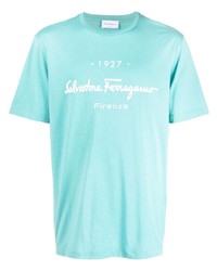 T-shirt girocollo stampata azzurra di Salvatore Ferragamo