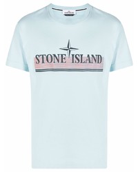 T-shirt girocollo stampata azzurra di Stone Island