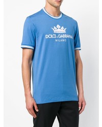T-shirt girocollo stampata azzurra di Dolce & Gabbana